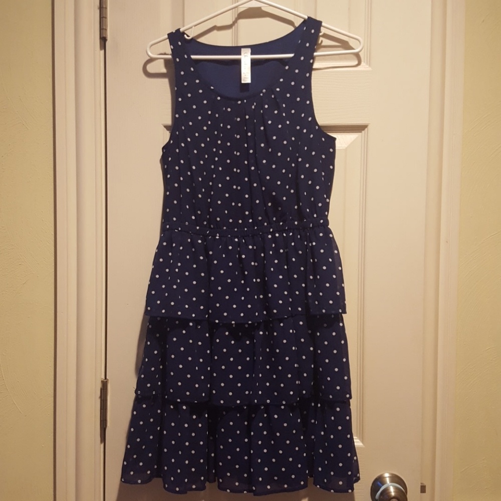 Sz 14-16 girls navy blue with polka dot chiffon dr